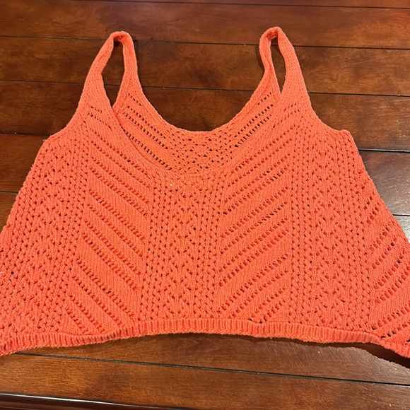 Abercrombie & Fitch Open knit Oversized Boxy tank sweater pumpkin orange Small - Picture 8 of 12